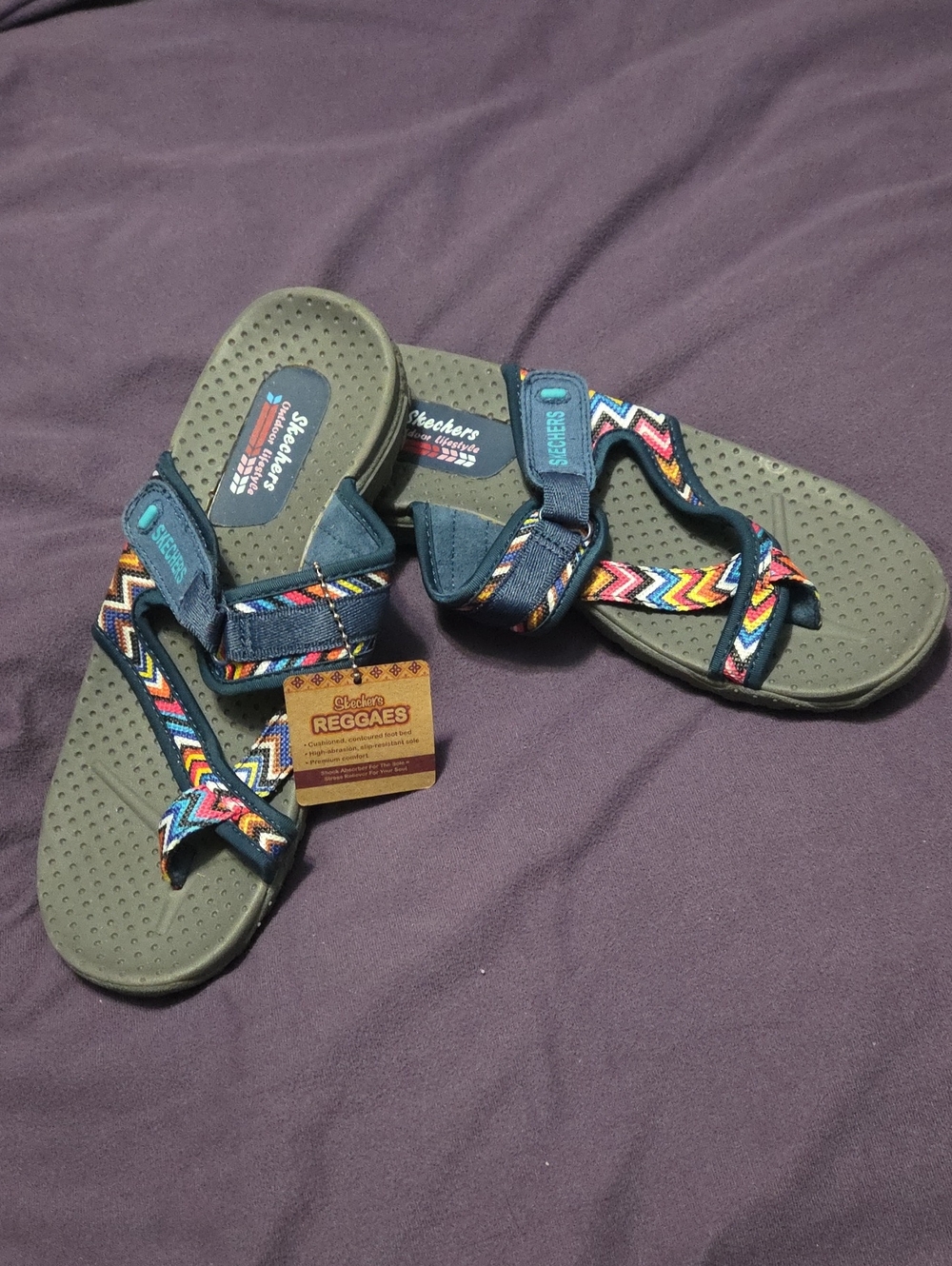 Skechers Womans Multicolor Chevron Strap Sandals - Navy Basean